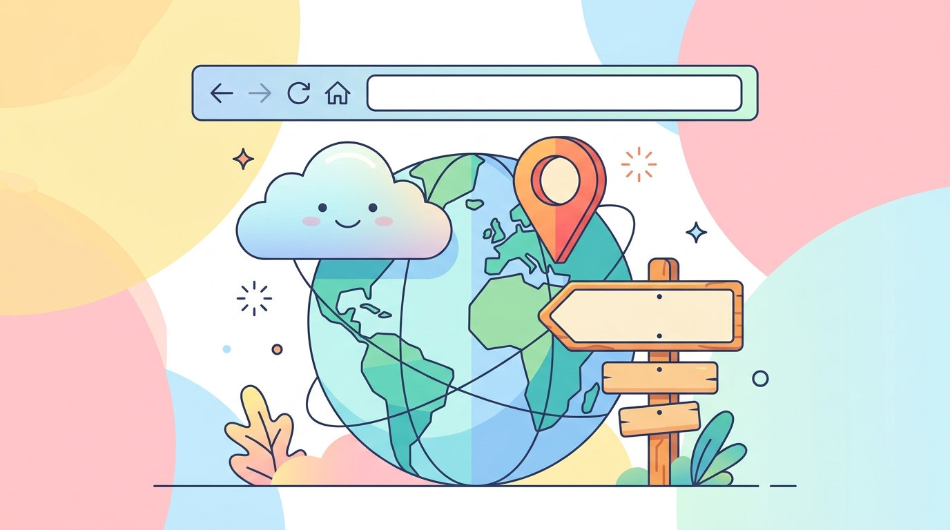独自ドメイン（インターネット上の住所）を表すイラスト