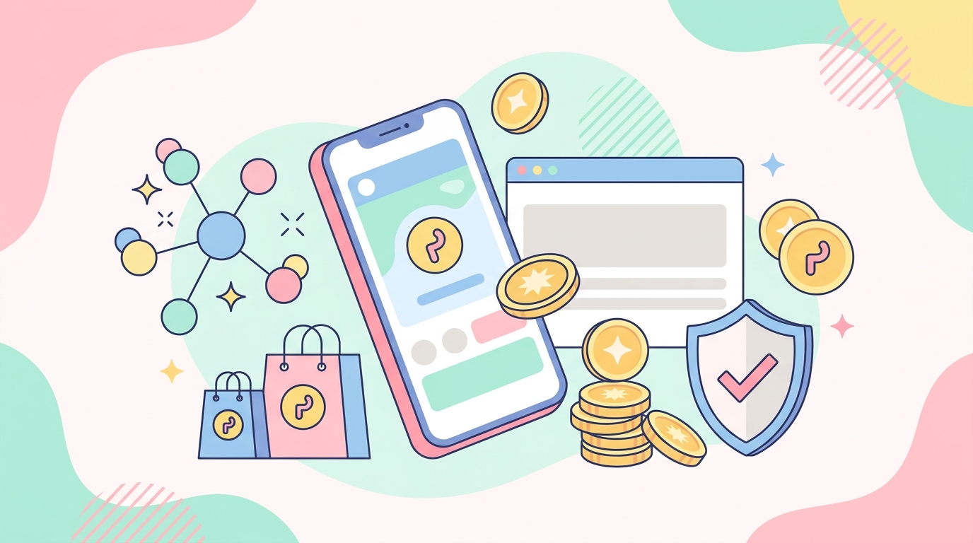 モッピーの始め方を示すスマートフォンとポイントのイメージ