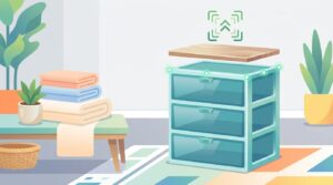 中が透けない壁付きチェスト本体と別売り専用天板の組み合わせを表すイラスト