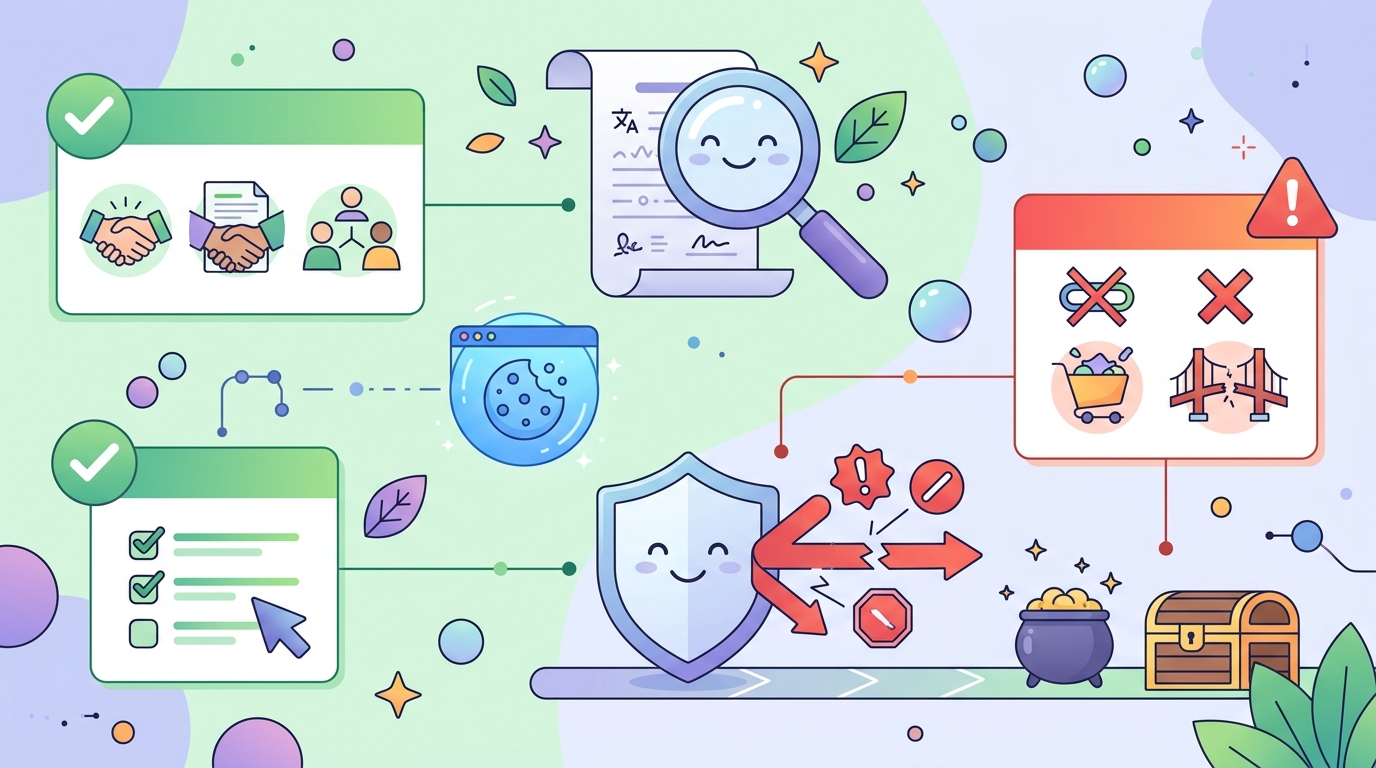 セルフバックの否認パターンを確認して避ける様子を表すイラスト
