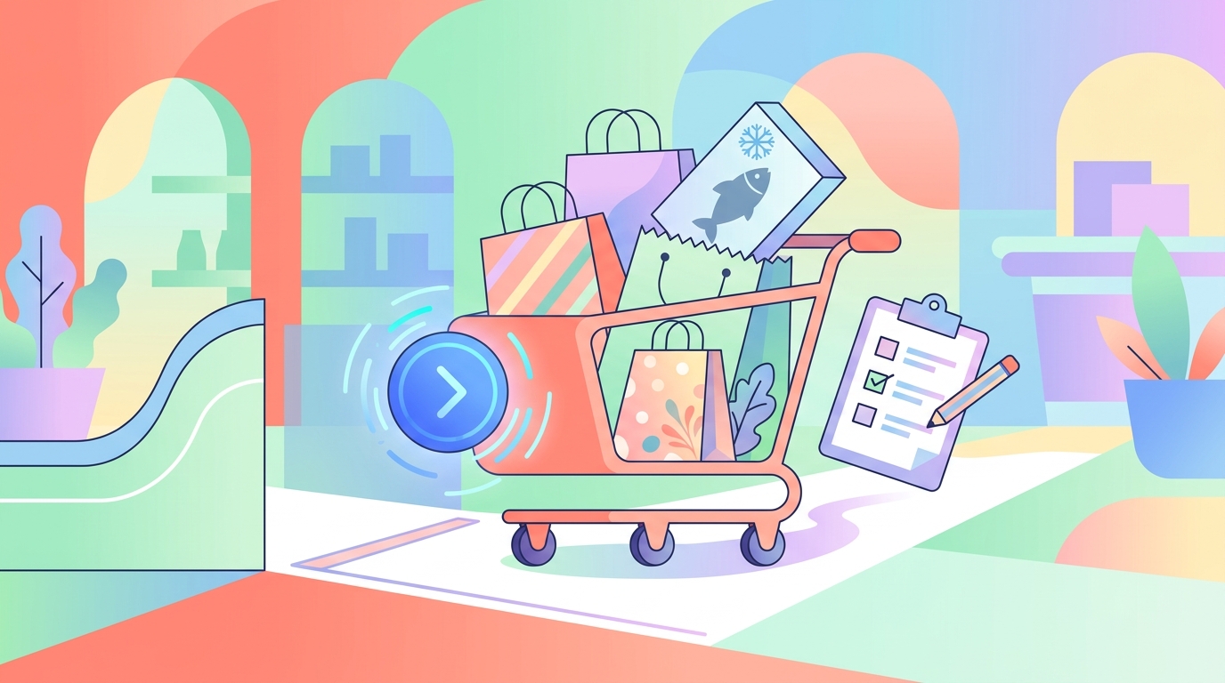 お買い物マラソンの買いまわりで食品を1ショップとして賢く選ぶ注意点のイラスト