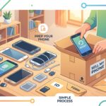 使わないスマホを売る前にデータ消去と宅配買取の準備をする人。
